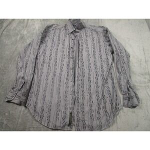 Etro Shirt Mens 41 Gray Milano Musical Striped Button‎ Up Italy Long Sleeve